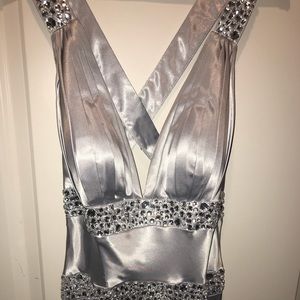 Silver satin/silk prom gown